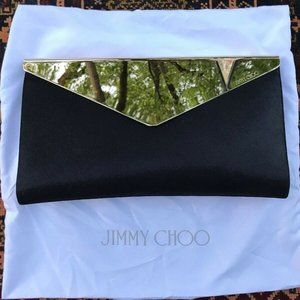 Jimmy Choo Black Satin Gld Closure Charlize Clutch